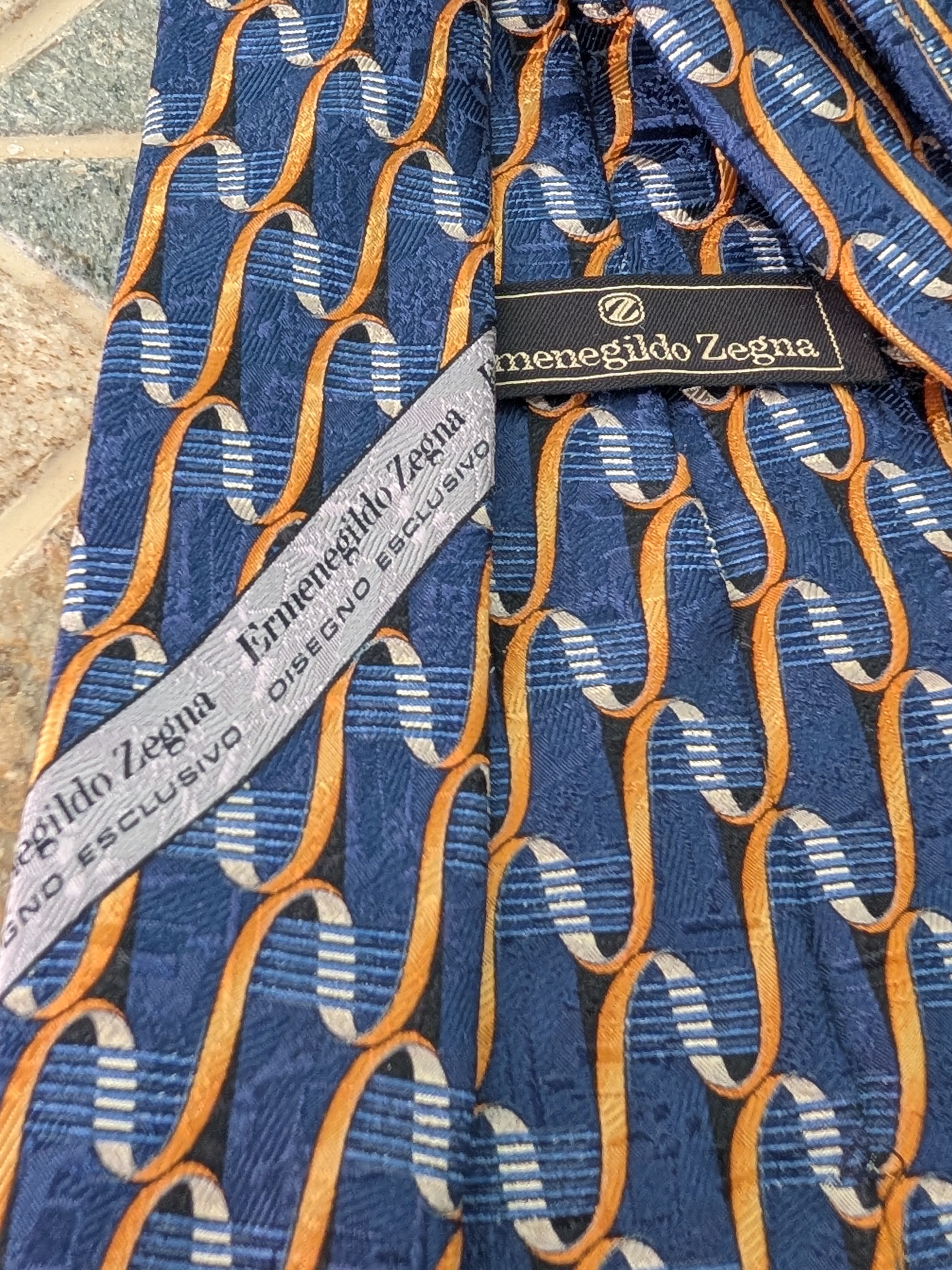 Ermenegildo Zegna Blue & Orange Patterned Silk Tie